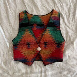 Vintage Southwestern Felted Wool Blend Vest With Concho Button